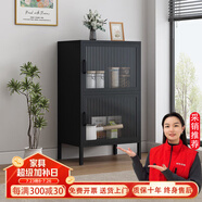 妍苒鐵藝餐邊柜廚房置物柜茶水柜現(xiàn)代家用客廳邊柜儲(chǔ)物柜靠墻收納柜子 上下陽(yáng)光板黑色600寬 加厚板材