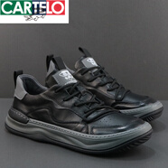 卡帝樂鱷魚（CARTELO）男2025年春季新款男鞋真皮小丑鞋潮流百搭休閑鞋歐洲站板鞋 黑色 比運(yùn)動(dòng)鞋偏大一碼 38 皮鞋碼