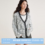 樂(lè )町黑白波點(diǎn)針織開(kāi)衫女20V領(lǐng)寬松版型復古毛衣外套 黑白波點(diǎn)（現貨） S