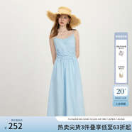 范思藍(lán)恩【徐若晗同款】腰精裙設(shè)計感吊帶連衣裙女拼接蕾絲裙子女 晴空藍(lán) L