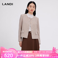 LANDI【澳洲細(xì)羊毛】LANDI圓領(lǐng)小香風(fēng)外套女2023秋季新款箱型短款上衣 米白色 L