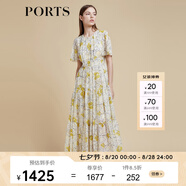 PORTS寶姿商場(chǎng)同款2022春夏新款女裝“絢爛夏花”印花連衣長(cháng)裙 亞麻淺金印花 M (6)