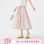 飛鳥和新酒松緊腰碎花半身裙女夏季新款小個子顯瘦腰裙A字裙 滿幅圖案淺粉紅HPD01 M