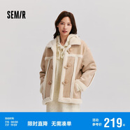 森馬（Semir）外套女牛角扣翻領(lǐng)寬松文藝2024冬季仿麂皮仿兔毛夾克109724108011