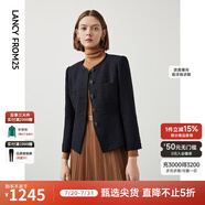 朗姿法式小香風(fēng)高級感黑色藍(lán)色西裝氣質(zhì)西服短外套春季新款 月夜深藍(lán)色4（暗色扣） XL