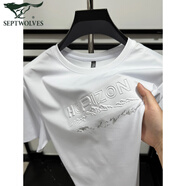 七匹狼品牌冰絲短袖t恤男圓領(lǐng)字母壓花夏季新款上衣時(shí)尚百搭透氣體恤潮 白色 2XL /54