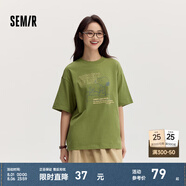 Semir[商場(chǎng)同款]史努比系列短袖T恤女中長(zhǎng)款印花2024新款純棉秋裝 橄欖綠40894 155/80A/S