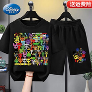 迪士尼（Disney）童裝節(jié)奏盒子上衣服男童新款夏季兒童短袖套裝夏季卡通T恤半袖 E114黑色+黑短褲 150 碼（身高130-140cm）