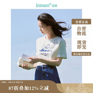 茵曼棉質(zhì)女裝圓領(lǐng)短袖t恤春夏季百搭休閑花邊寬松襯衣上衣 珍珠白 XL