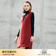 顏域V領(lǐng)無袖毛呢連衣裙女2025新款冬時(shí)尚寬松氣質(zhì)呢子裙子 紅色 L/40