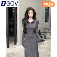 DGOV法式溫柔淑女風(fēng)針織連衣裙秋季內搭打底長(cháng)裙感2025新款毛衣裙 深灰zt L 【100-110斤】
