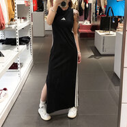 阿迪達斯（adidas）女裙春季新款三葉草女子深V領(lǐng)刺繡標修身側(cè)開叉連衣裙黑色長裙 JE1208/黑色 XL