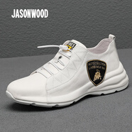 JASONWOOD正品夏季新款輕奢男鞋舒適軟底增高潮流百搭低幫運動休閑小白鞋 白色 42