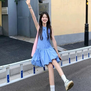 渝鼎福法式甜美風(fēng)藍色花苞連衣裙女2025夏季新款小個(gè)子氣質(zhì)蓬蓬短裙 藍色帶花M （優(yōu)質(zhì)面料）