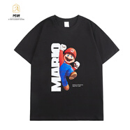 慶友聯(lián)名馬力歐t恤ARCHIVE周邊卡通蘑菇耀西酷霸碧姬兒童短袖衣服 馬力歐(黑色) XS 70至85斤150cm左右