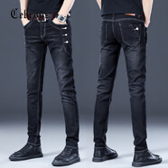 Cebrodz牛仔褲男士2025新款春秋季潮牌修身小腳褲休閑舒適百搭長(cháng)褲子男 3015-黑色 28