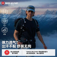 SWISS MILITARY瑞士軍工運動衣短袖t恤彈力透氣戶外休閑徒步圓領男士上衣 黑色 M