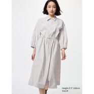 優(yōu)衣庫（UNIQLO）女長(cháng)袖連衣裙寬松休閑連衣裙480632抽繩簡(jiǎn)約風(fēng)連衣裙日常通勤 淺灰色 均碼 |S