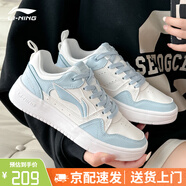 李寧板鞋女行初2.0女士鞋子2025新款夏季滑板鞋輕便百搭潮流運(yùn)動鞋女 云霧白/淡臍藍(lán)【行初】 35