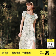 森馬（Semir）連衣裙女開叉泡泡袖中長裙夏方領(lǐng)雪紡碎花裙浪漫109324114014