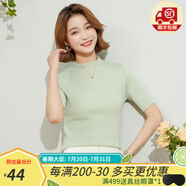 金菊含羊毛多色可選早春新款細坑條特價打底毛衣半高領(lǐng)短袖女式針織衫 淺蘭 L