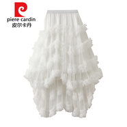 皮爾卡丹（pierre cardin）紗紗裙糖果色松緊腰仙氣網(wǎng)紗半身裙蓬蓬不規則荷葉邊蛋糕裙針織 白色 均碼
