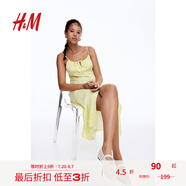 H&M女裝背心吊帶連衣裙夏季透氣修身碎花抽繩中長連身裙1224678 黃色/花卉 165/96 M