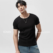 續(xù)點(diǎn) 短袖t恤男圓領(lǐng)夏修身健身緊身運(yùn)動(dòng)韓版休閑棉質(zhì)純色打底彈力汗衫 黑色 升級(jí)重磅羅紋棉 2XL 碼140-152斤左右修身版型