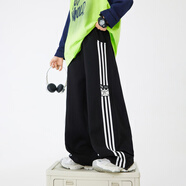 寶貝亨亨;BABY HH男童春秋黑色直筒闊腿運動(dòng)衛褲2025新款兒童學(xué)生男孩秋季寬松褲子 黑色 140