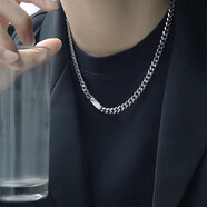 天啟世紀S925純銀古巴項鏈男士粗狂寬可刻字歐美風(fēng)格潮流飾品 銀色項鏈