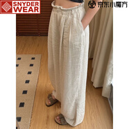 SNYDER WEAR日系亞麻條紋闊腿褲女春秋薄款高腰顯瘦慵懶棉麻拖地長(zhǎng)褲 zt原麻色【短褲/褲子/工裝褲/褲 XL 建議110-120斤