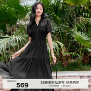 伊芙麗（eifini）【天鵝裙】伊芙麗設(shè)計(jì)感雪紡襯衫連衣裙女2025夏季新款魚(yú)尾蛋糕裙 黑色 短袖版現(xiàn)貨 XL 145斤以上