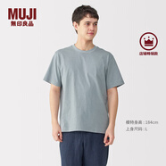 無(wú)印良品（MUJI）男式天竺編織圓領(lǐng)短袖T恤男士打底衫男款休閑上衣夏季男裝 淺藍(lán)色條紋 S (165/84A)