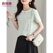 俞兆林冰絲鏤空T恤女夏季2025新款條紋圓領(lǐng)針織衫短款上衣 Y52T226