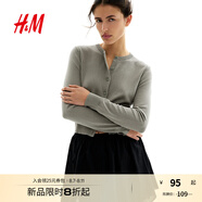 H&M女裝毛針織衫秋季薄款時尚法式慵懶短款打底衫m(xù)iu系開衫0579541 淺卡其綠 XL 170/116