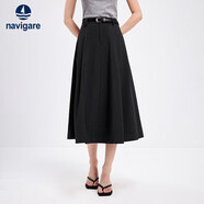 納維凱爾意大利小帆船女薄款防曬A字裙休閑純色半身裙2312875507 黑 S 