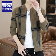 羅蒙（ROMON）2025春秋季休閑針織開(kāi)衫外套男士新款潮流百搭外穿毛衣男上衣服潮 咖啡色 L
