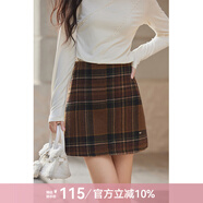 謎秀復(fù)古格子毛呢半身裙女2025冬季新款a字顯瘦高腰包臀裙 格子橘 S