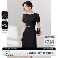 尚都比拉設(shè)計感拼接連衣裙夏季高級感氣質(zhì)百褶裙小個子中長裙子 雅黑色 S