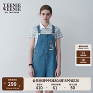 Teenie Weenie小熊夏裝學院風休閑背帶褲復古韓版牛仔褲短褲女 淺藍色 L (170)