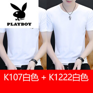 花花公子（PLAYBOY）夏季短袖T恤男女同款圓領(lǐng)白色ins潮牌2025女裝上衣服純棉潮流半袖 2024TM-K107白色+K1222白色2025 M 【建議90-100斤】