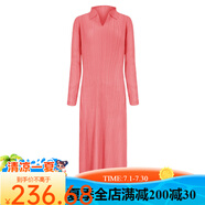 SHXI三宅褶皺連衣裙2025年春季新款POLO領(lǐng)長袖日韓休閑風(fēng)a字裙女 桃紅色 均碼