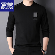 羅蒙（ROMON）圓領(lǐng)絲光棉長袖T恤男中年爸爸秋裝上衣韓版衛(wèi)衣粉色體恤打底衫薄 黑色 M 165