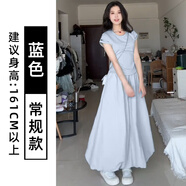 FHHUABD黑色花苞蓬蓬裙女2025夏季新款小個(gè)子氣質(zhì)高腰a字顯瘦冰絲 藍色【常規款】 均碼 S