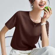 修嫻（soossn）涼感短袖T恤女夏季2025新款黑色絲光棉氣質(zhì)百搭寬 咖啡色圓領(lǐng) 4XL
