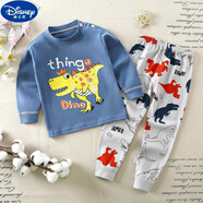 迪士尼（Disney）秋季新款含棉兒童內衣套裝男童女童棉毛衫打底秋衣可開(kāi)檔寶寶套裝 霸氣黃恐龍(A類(lèi)純棉柔軟舒適) 90 建議身高75-85