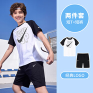 耐克（NIKE）3brand兒童套裝男女童短袖T恤短褲運(yùn)動(dòng)裝N32522409 正黑色 110 _52 【建議身高98-104cm】
