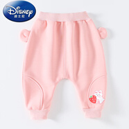 迪士尼（Disney）嬰兒褲子春秋寶寶屁屁褲休閑長(cháng)褲女秋冬季大PP褲加絨長(cháng)褲家居衛褲 粉色草莓兔子加絨 73 CM