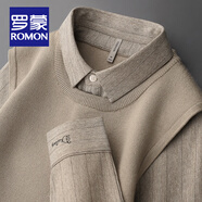 羅蒙（ROMON）高檔輕奢刺繡假兩件針織衫男士秋冬保暖上衣加絨加厚襯衫領(lǐng)毛衣男 常規款-卡其色 XL 碼(建議120-140斤)