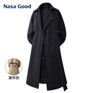 NASA GOOD中長款風(fēng)衣男女同款秋季潮牌寬松青年休閑垂感百搭腰帶外套 黑L